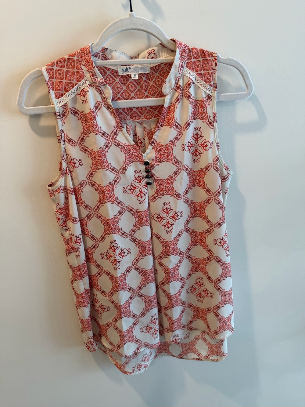 Jolt Sleeveless Cream Top with Red Tile Print